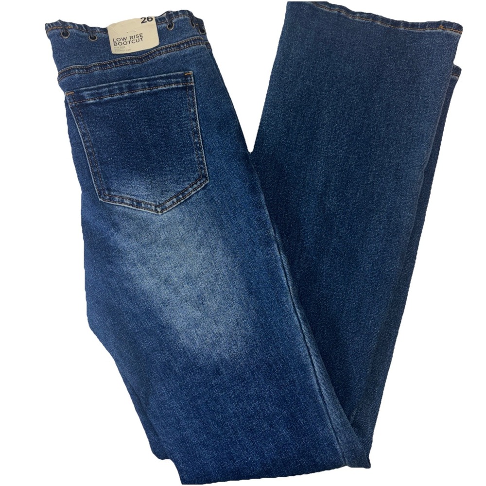 Forever 21 Low Rise Bootcut Jeans Grommet Lace Up Waist Medium Wash Denim 26